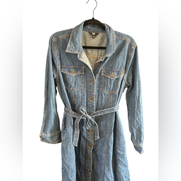 Frye Denim Button-Up Shirt Dress Belted Midi 100% Cotton Size L - Picture 3 of 3